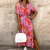 Blumen-maxi-kleid - elegante damen sommerkleid mit seitenschlitz