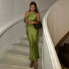 Grünes satin maxikleid - edles abendkleid für frauen