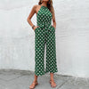 Grüner pünktli jumpsuit - trendy halterneck design für damen