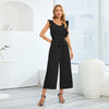 Schwarzer jumpsuit mit gürtel - elegante midi-romper für frauen