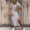 Blumen-maxi-kleid - elegante damen sommerkleid mit seitenschlitz