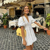 Dämmrige weisse bestickte kleid - raffinierte kurze puffärmel outfit