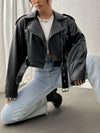 Vintage schwarze jacke für damen – lässig und stilvoll mit reißverschluss