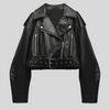 cropped bikerjacke - elegante schwarze damenjacke mit gürtel