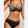 2-teiliges hochgeschnittenes bikini-set - tropisches blattmuster damen badebekleidung
