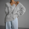 Damen oversized cardigan - weiches, flauschiges knitted stück