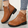 Retro-Stiefeletten aus Kunst für Damen – niedriger Absatz mit Schnallenverschluss