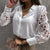 Damenbluse - elegante knopfhülle mit feinen spitze-details
