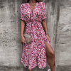 Blumen-maxi-kleid - elegante damen sommerkleid mit seitenschlitz