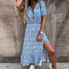 Blumen-maxi-kleid - elegante damen sommerkleid mit seitenschlitz