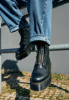 Schwarze Ankle Boots aus Kunst – stilvolle Damenschnürschuhe mit Plateausohle