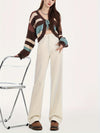 Weite hosen - trendige ivory-weisse high-waist-hosen für damen