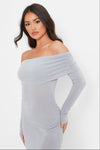 Dä graue midi-kleid für frauen mit off-shoulder - elegant für tag und nacht