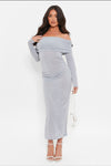 Dä graue midi-kleid für frauen mit off-shoulder - elegant für tag und nacht