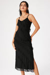 Dä elegante schwarz midi kleid für frauen mit rüschen - vielseitig für abendausgänge mit schlitz