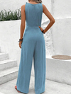 Damen casual jumpsuit - elegante blaue lange hosen für sommerausflüge - leichtes material, schmeichelhaftes design mit knoten vorne