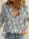 Dä langärmligi shirt mit katzendruck für frauen - leichti frühlingsmode