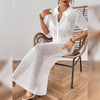 Frauen häkel maxi kleid - elegante sommer strandmode mit knopf-design