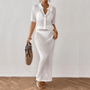 Frauen häkel maxi kleid - elegante sommer strandmode mit knopf-design