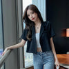 Dä frauen short blazer - maßgeschneiderte bürojacke - leichtes polyester und leinen - smart casual outfit