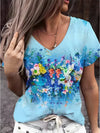 Elegante t-shirt mit floralem druck und v-ausschnitt - styli fürs tägliche casual-outfit für damen