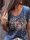 Elegante t-shirt mit floralem druck und v-ausschnitt - styli fürs tägliche casual-outfit für damen