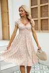 D'womens floral midi kleid - leichtes, gesmokt casual kleid für sommerliche anlässe