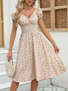 D'womens floral midi kleid - leichtes, gesmokt casual kleid für sommerliche anlässe