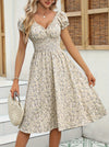 D'womens floral midi kleid - leichtes, gesmokt casual kleid für sommerliche anlässe