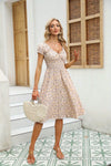 D'womens floral midi kleid - leichtes, gesmokt casual kleid für sommerliche anlässe