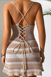 D'womens strickkleid - elegante häkel-minikleid mit cut-out-detail für den sommer
