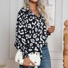 D'leopard-print bluse für frauen – schicke casual tops in elegantem schwarz-weiss mit langen ärmeln