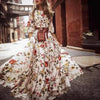 Womens maxi kleid mit elegantem blumenmuster und gürtel - für festliche anlässe