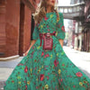 Womens maxi kleid mit elegantem blumenmuster und gürtel - für festliche anlässe