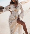 Maxikleid für damen mit eleganten spitzen-details - fließendes bohemian kleid