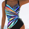Dämmerschone einteiler badeanzug mit lässigen blauen streifen - schicker schwimmanzug für strand und poolpartys