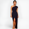 Dä frauen-ein-schulter-party-kleid elegante abendrobe - schickes kleid mit hohem schlitz