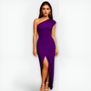 Dä frauen-ein-schulter-party-kleid elegante abendrobe - schickes kleid mit hohem schlitz