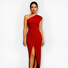 Dä frauen-ein-schulter-party-kleid elegante abendrobe - schickes kleid mit hohem schlitz