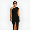 Dä frauen-ein-schulter-party-kleid elegante abendrobe - schickes kleid mit hohem schlitz