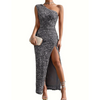 Dä frauen party dress - glänzends one-shoulder abendkleid mit seitenschlitz - eleganti formelle mode