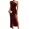 Dä frauen party dress - glänzends one-shoulder abendkleid mit seitenschlitz - eleganti formelle mode