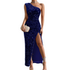 Dä frauen party dress - glänzends one-shoulder abendkleid mit seitenschlitz - eleganti formelle mode
