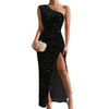 Dä frauen party dress - glänzends one-shoulder abendkleid mit seitenschlitz - eleganti formelle mode