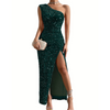 Dä frauen party dress - glänzends one-shoulder abendkleid mit seitenschlitz - eleganti formelle mode