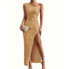 Dä frauen party dress - glänzends one-shoulder abendkleid mit seitenschlitz - eleganti formelle mode
