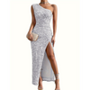 Dä frauen party dress - glänzends one-shoulder abendkleid mit seitenschlitz - eleganti formelle mode