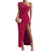 Dä frauen party dress - glänzends one-shoulder abendkleid mit seitenschlitz - eleganti formelle mode