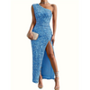 Dä frauen party dress - glänzends one-shoulder abendkleid mit seitenschlitz - eleganti formelle mode