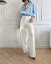 D'mädewide leg-hose für s'büro – stilvolles asymmetrische design i klassischem wiiss